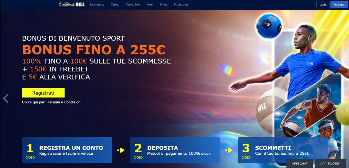 WilliamHill bookmaker con deposito minimo 1 euro